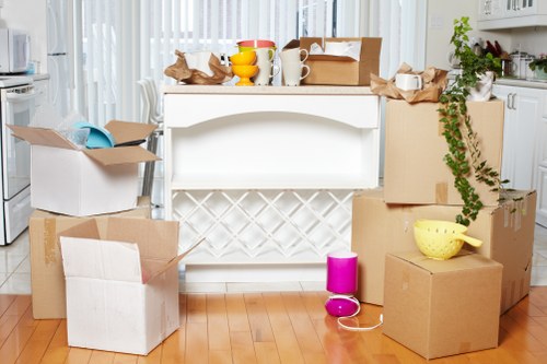 Commercial relocation items prepared for removal truck transport