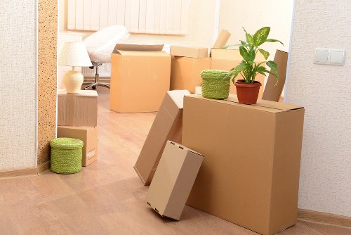 Removal van loaded with furniture and boxes for a small move