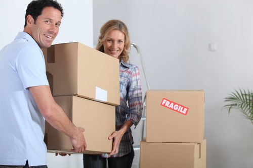 Packed moving boxes prepared for transport by removal van